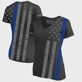 Women's V-Neck Shirt - Distressed Thin Blue Line Flag